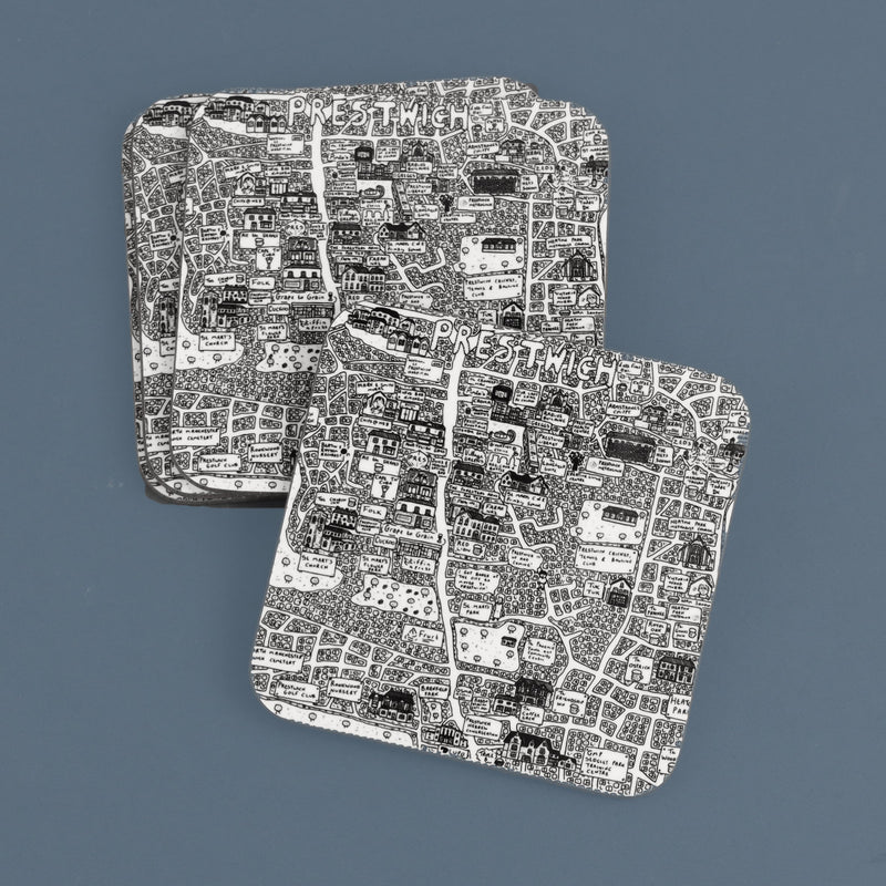 Dave Draws Prestwich Coaster